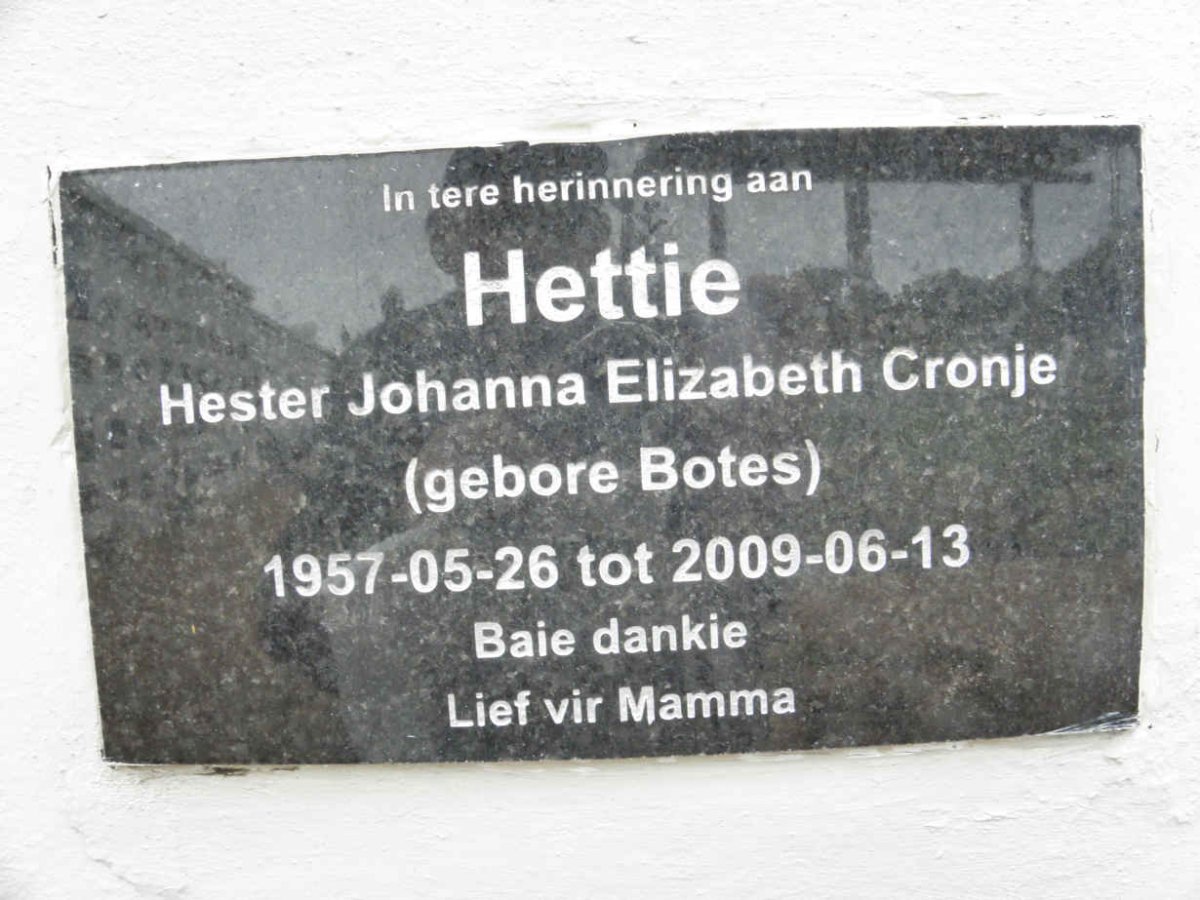 CRONJE Hester Johanna Elizabeth nee BOTES 1957-2009