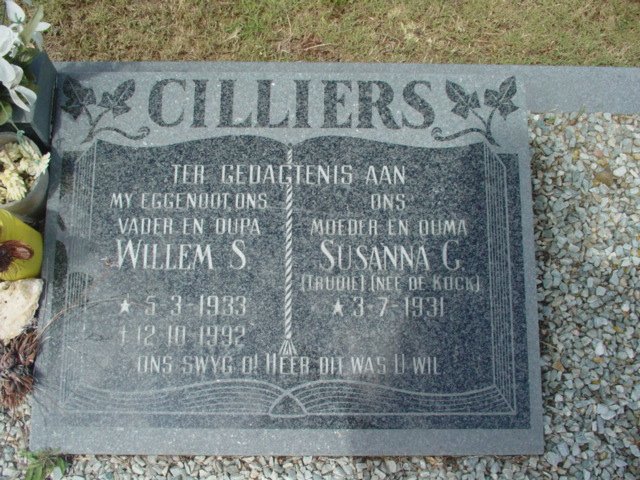 CILLIERS Willem S. 1933-1992 &amp; Susanna C. DE KOCK 1931-