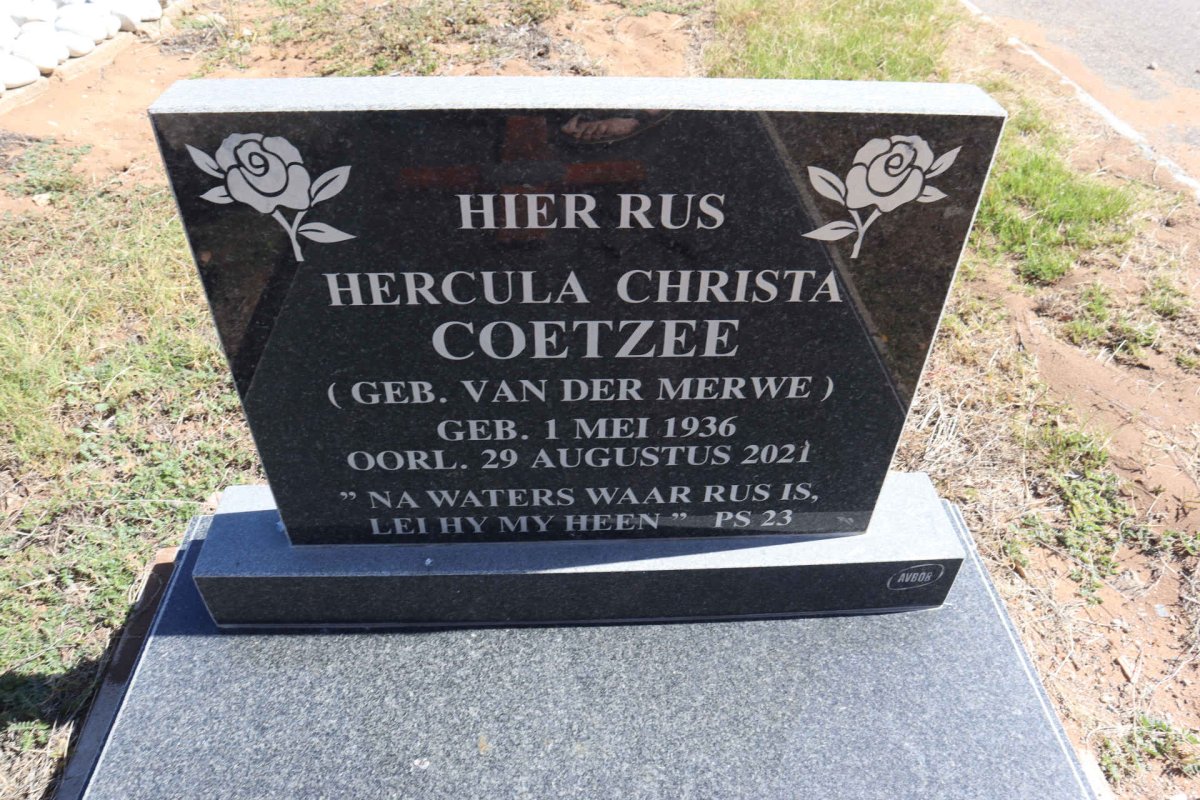 COETZEE Hercula Christa nee VAN DER MERWE 1936-2021