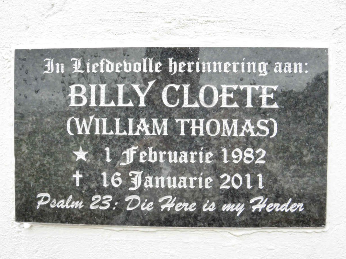 CLOETE William Thomas 1982-2011