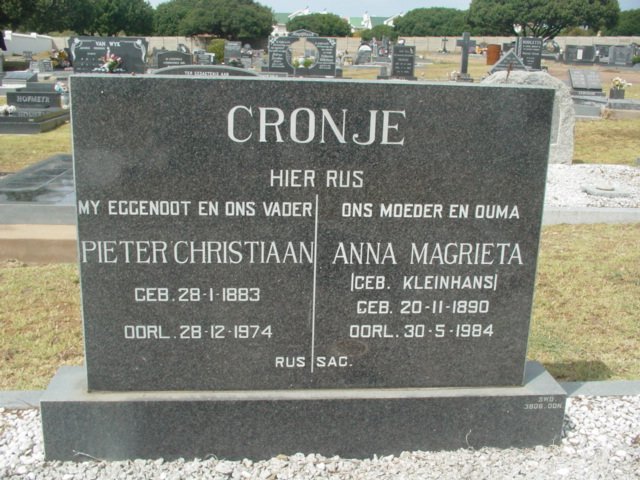 CRONJE Pieter Christiaan 1883-1974 &amp; Anna Magrieta KLEINHANS 1890-1984