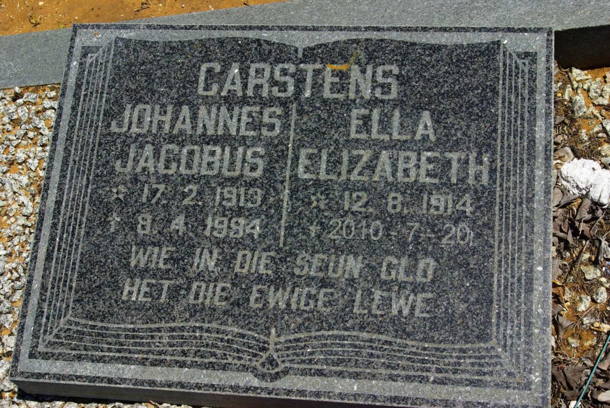 CARSTENS Johannes Jacobus 1913-1994 &amp; Ella Elizabeth 1914-2010