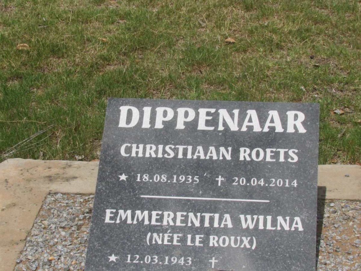 DIPPENAAR Christiaan Roets 1935-2014 &amp; Emmerentia Wilna Le ROUX 1943-