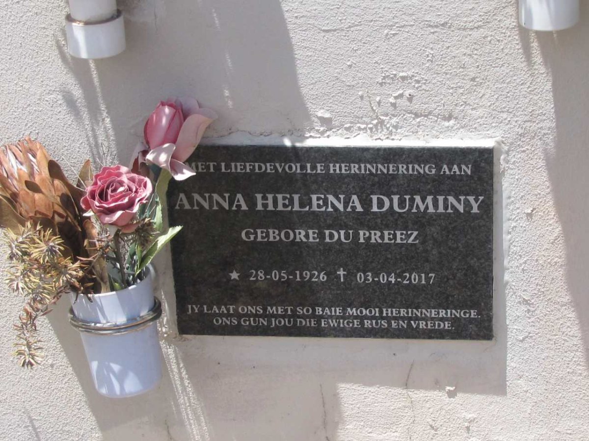 DUMINY Anna Helena nee DU PREEZ 1926-2017