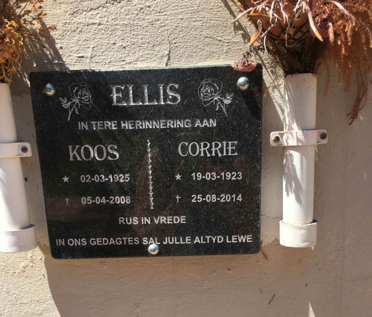 ELLIS Koos 1925-2008 &amp; Corrie 1923-2014