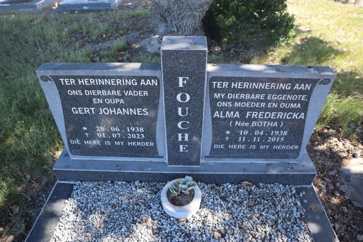 FOUCHE Gert Johannes 1938-2023 & Alma Fredericka BOTHA 1938-2015