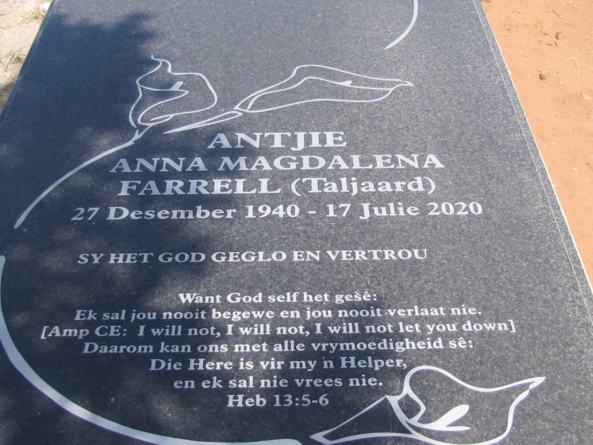 FARRELL Antjie Anna Magdalena nee TALJAARD 1940-2020