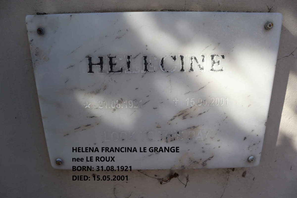 GRANGE Helena Francina, le nee LE ROUX 1921-2001