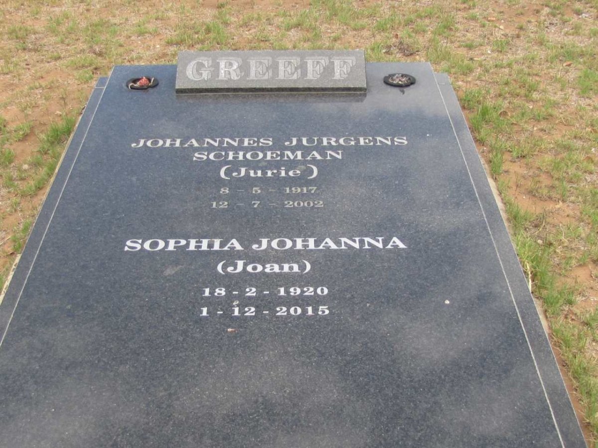 GREEFF Johannes Jurgens Schoeman 1917-2002 &amp; Sophia Johanna 1920-2015