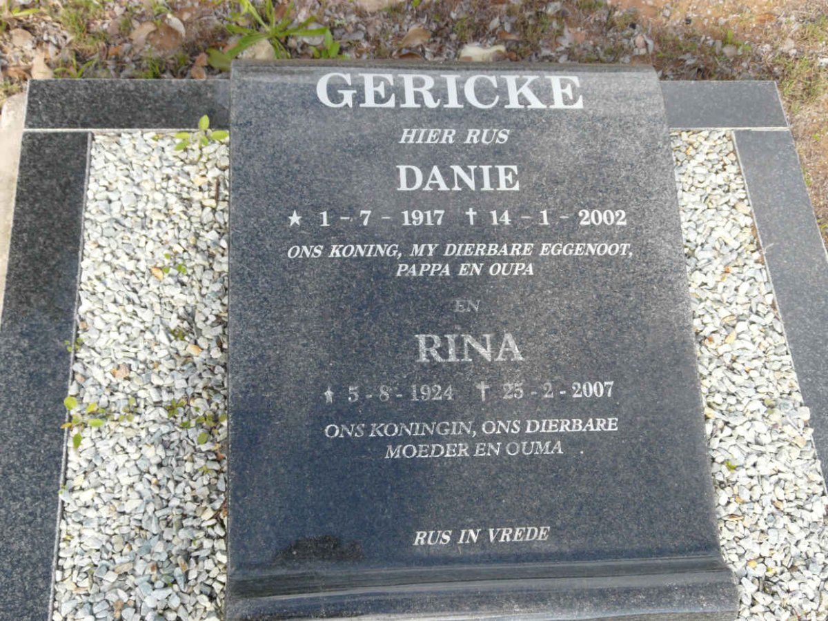GERICKE Danie 1917-2002 &amp; Rina 1924-2007