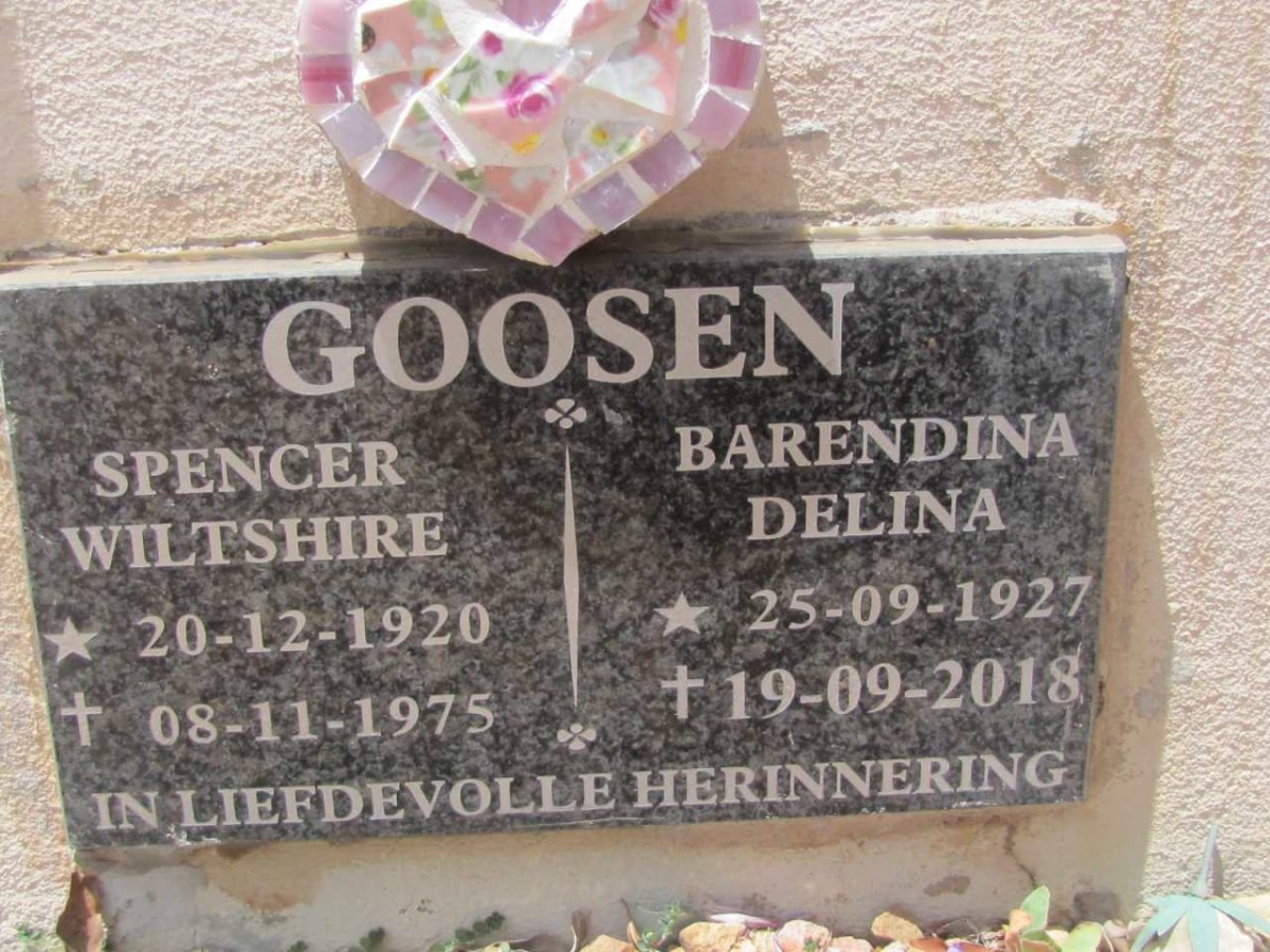 GOOSEN Spencer Wiltshire 1920-1975 &amp; Barendina Delina 1927-2018