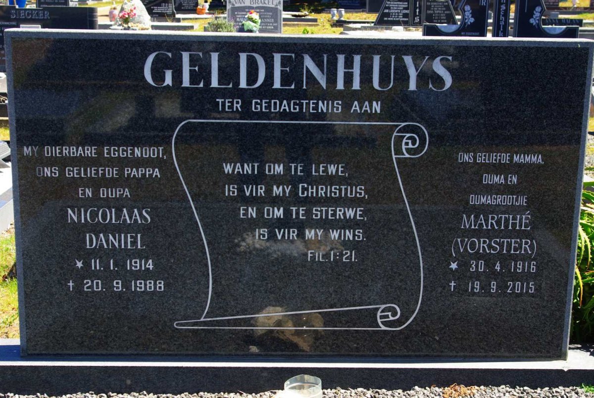 GELDENHUYS Nicolaas Daniel 1914-1988 &amp; Marthé VORSTER 1916-2015