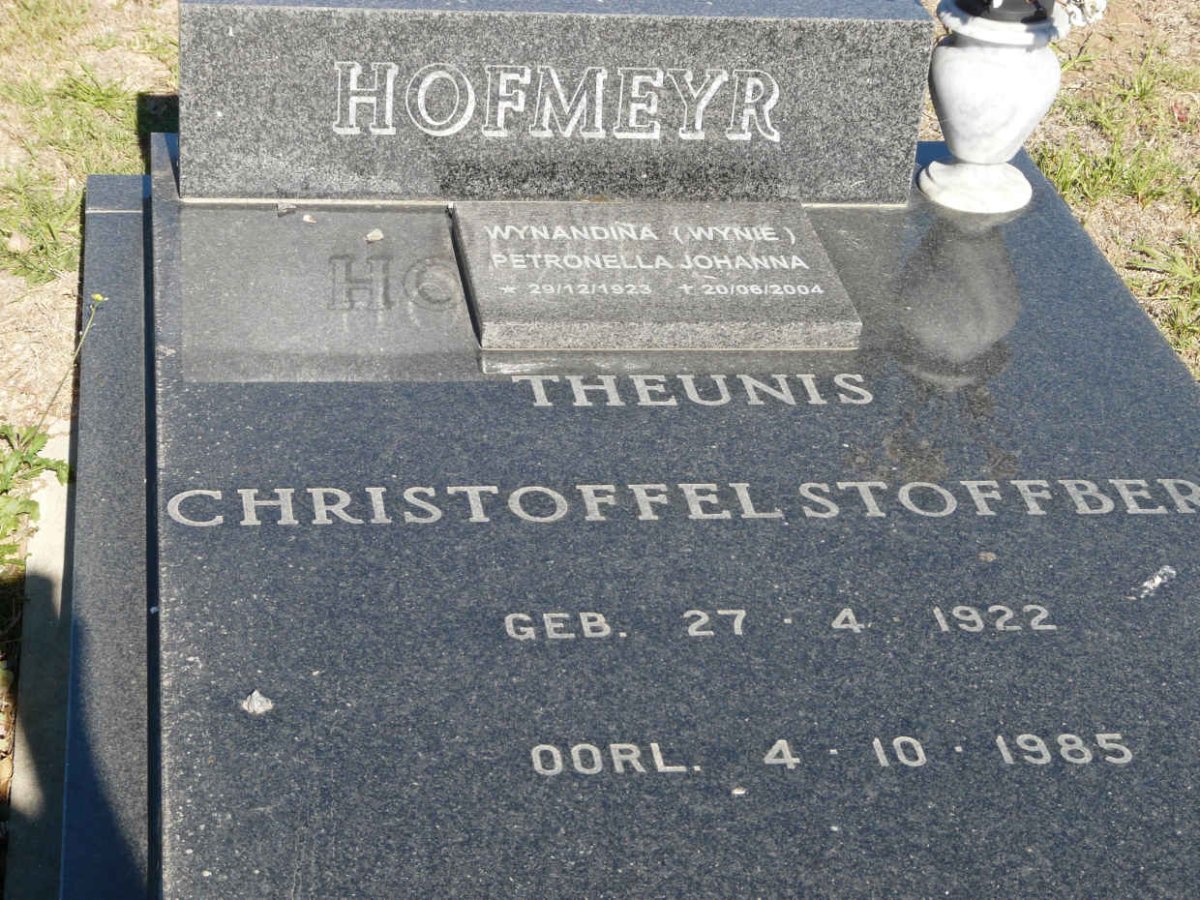 HOFMEYR Theunis Christoffel Stoffberg 1922-1985 &amp; Wynandina Petronella Johanna 1923-2004