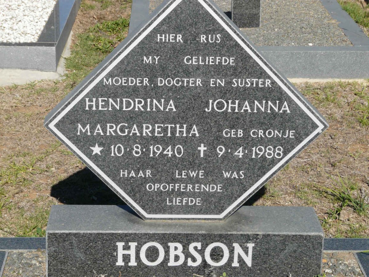 HOBSON Hendrina Johanna Margaretha neé CRONJE 1940-1988