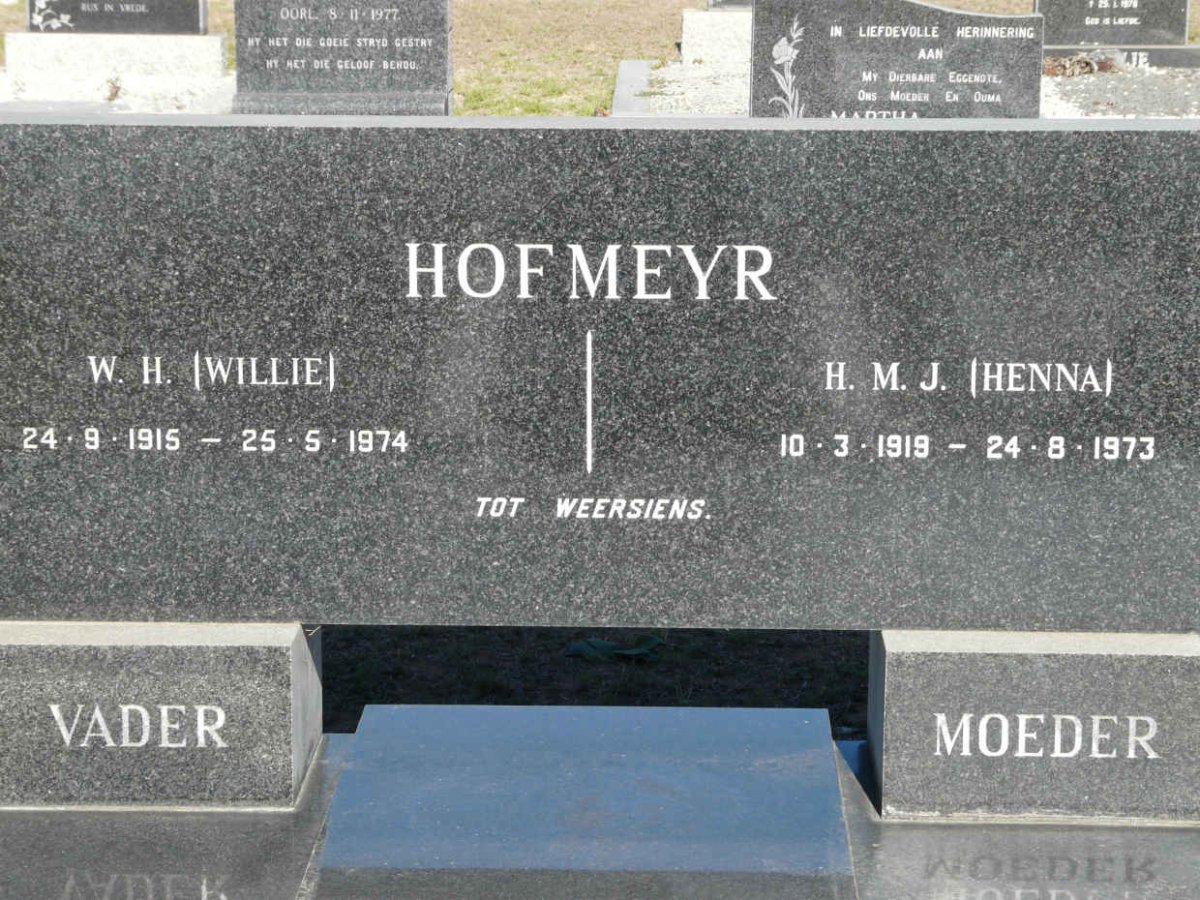 HOFMEYR W.H. 1915-1974 &amp; H.M.J. 1919-1973