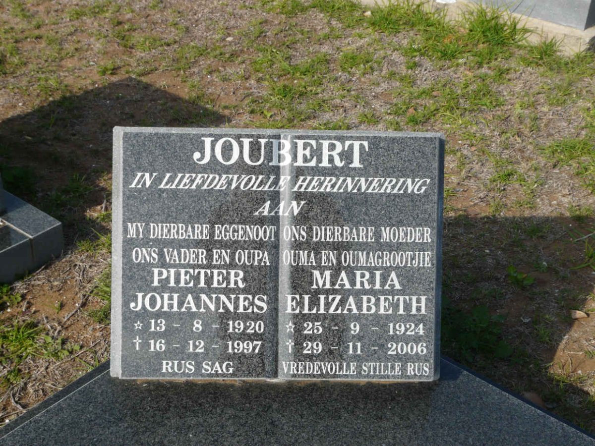 JOUBERT Pieter Johannes 1920-1997 &amp; Maria Elizabeth 1924-2006