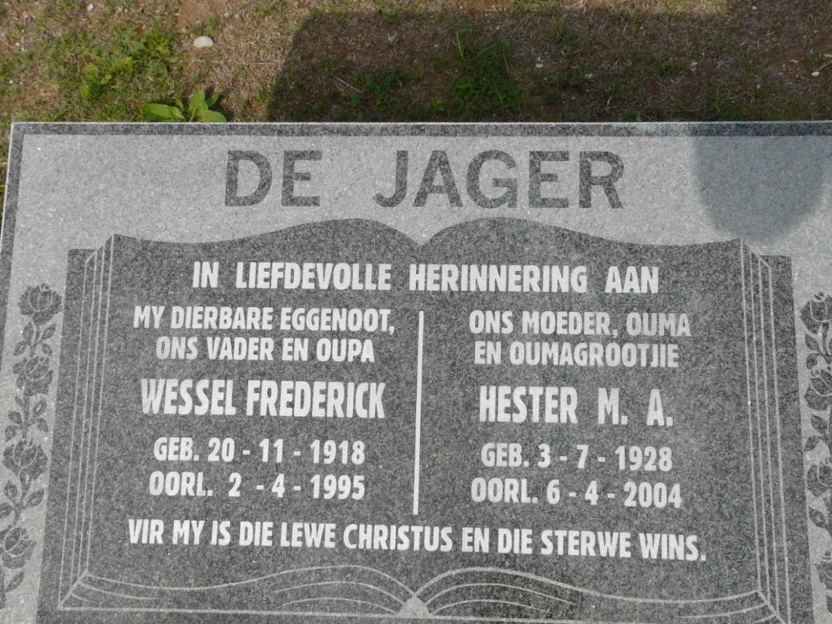 JAGER Wessel Frederick, de 1918-1995 &amp; Hester M.A. 1928-2004