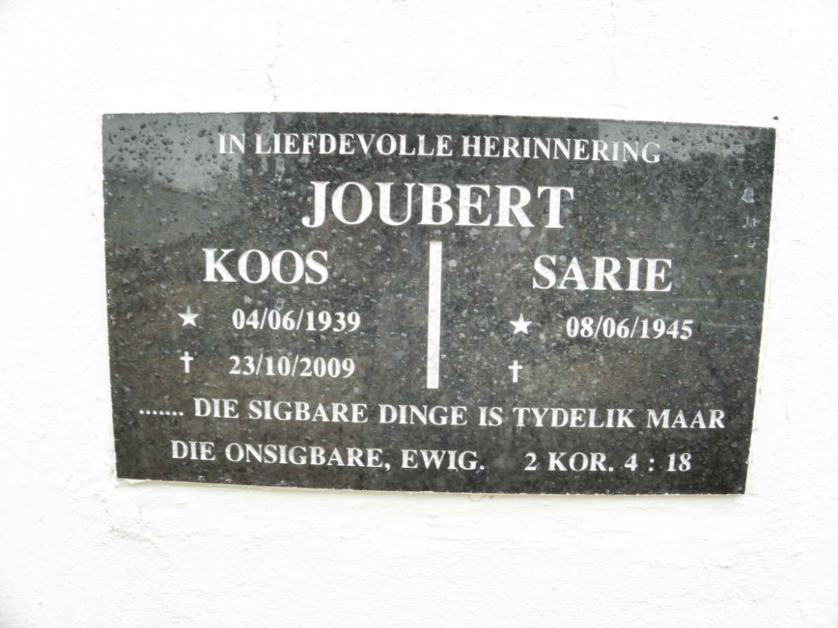 JOUBERT Koos 1939-2007 &amp; Sarie 1945-