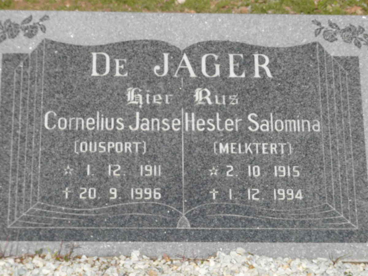JAGER Cornelius Janse, de 1911-1996 &amp; Hester Salomina 1915-1994