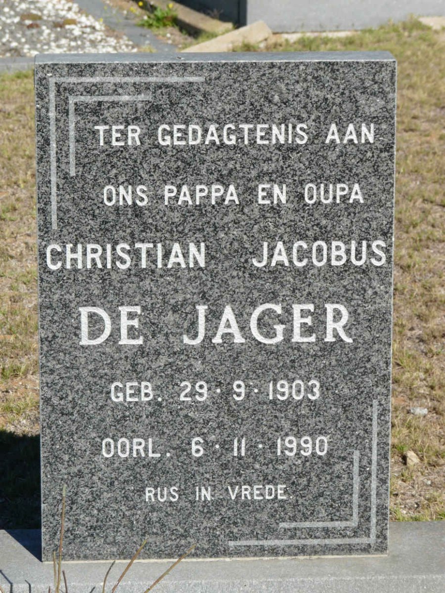JAGER Christian Jacobus, de 1903-1990