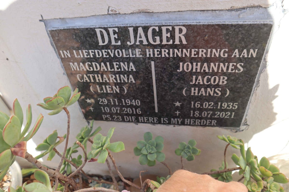 JAGER Johannes Jacob, de 1935-2021 & Magdalena Catherina 1940-2016