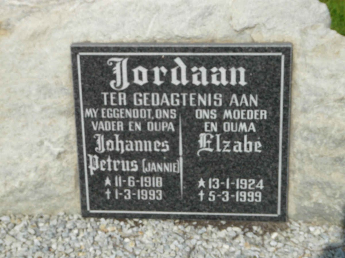 JORDAAN Johannes Petrus 1918-1993 &amp; Elzabé 1924-1999