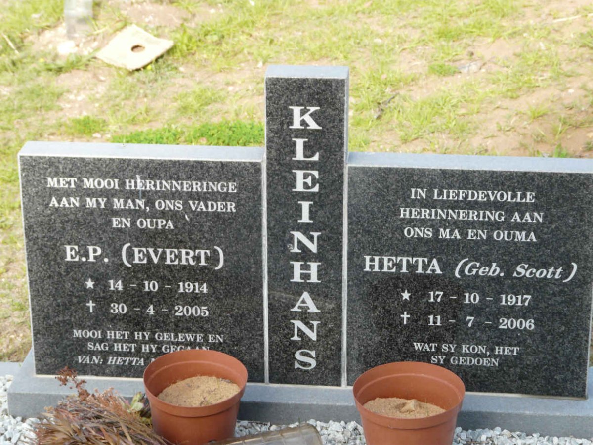 KLEINHANS E.P. 1914-2005 &amp; Hetta SCOTT 1917-2006