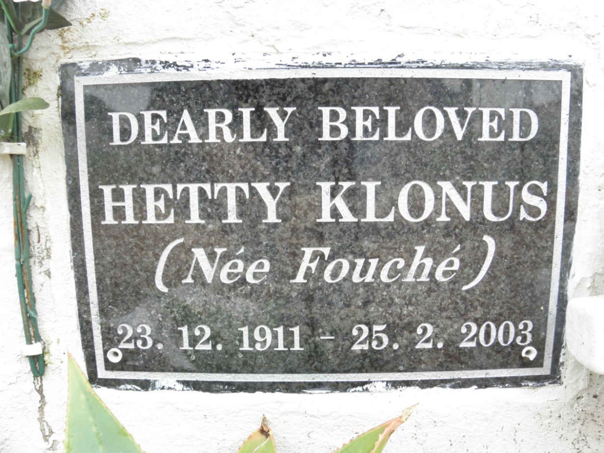 KLONUS Hetty nee FOUCHÈ 1911-2003