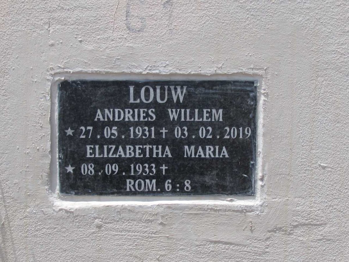 LOUW Andries Willem 1931-2019 &amp; Elizabeth Maria 1933-