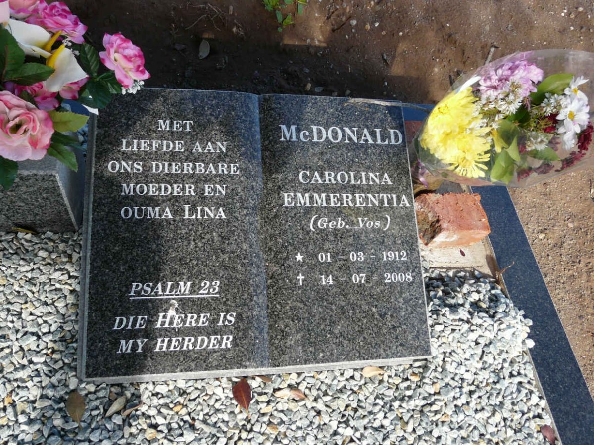 McDONALD Carolina Emmerentia neé VOS 1912-2008