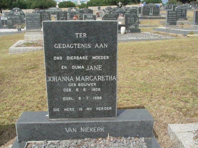 NIEKERK Johanna Margaretha, van nee BOUWER 1906-1998