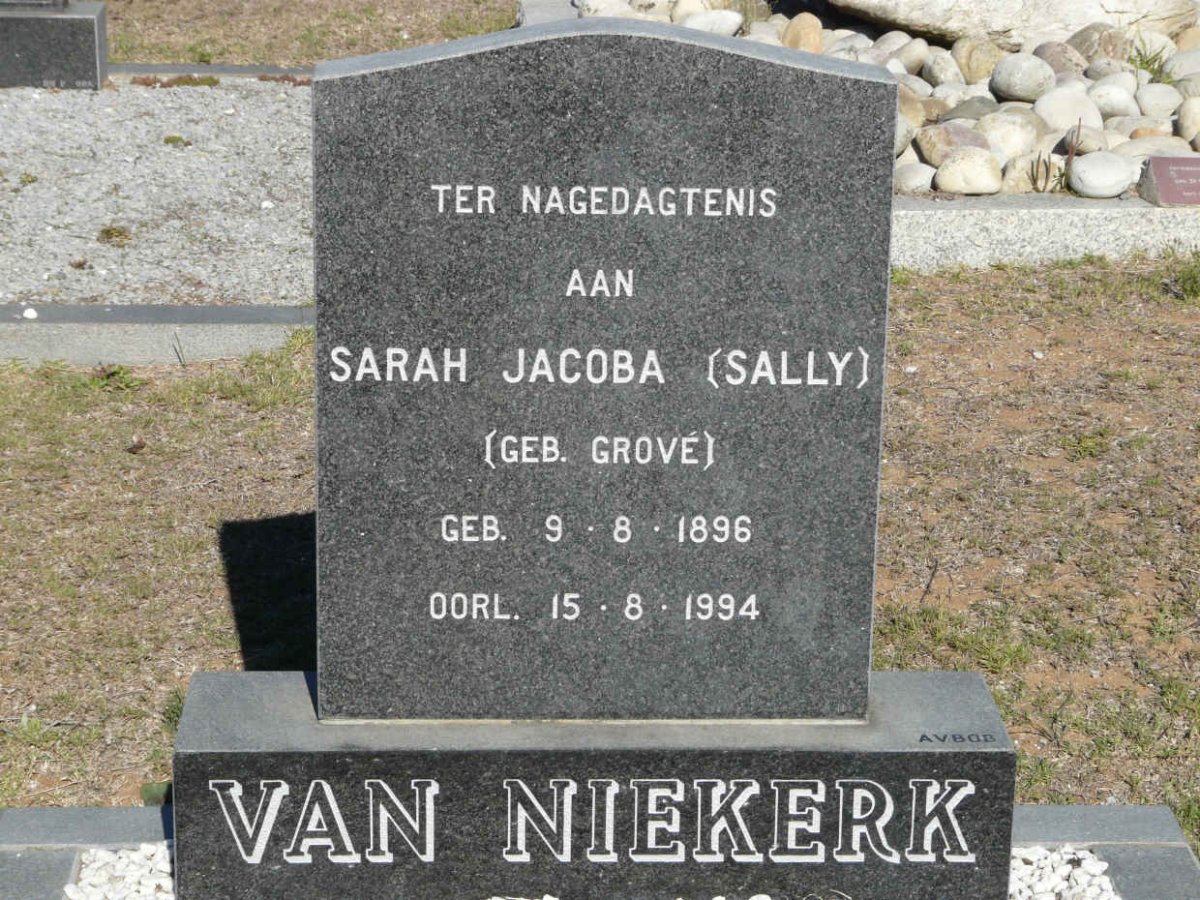 NIEKERK Sarah Jacoba, van neé GROVE 1896-1994