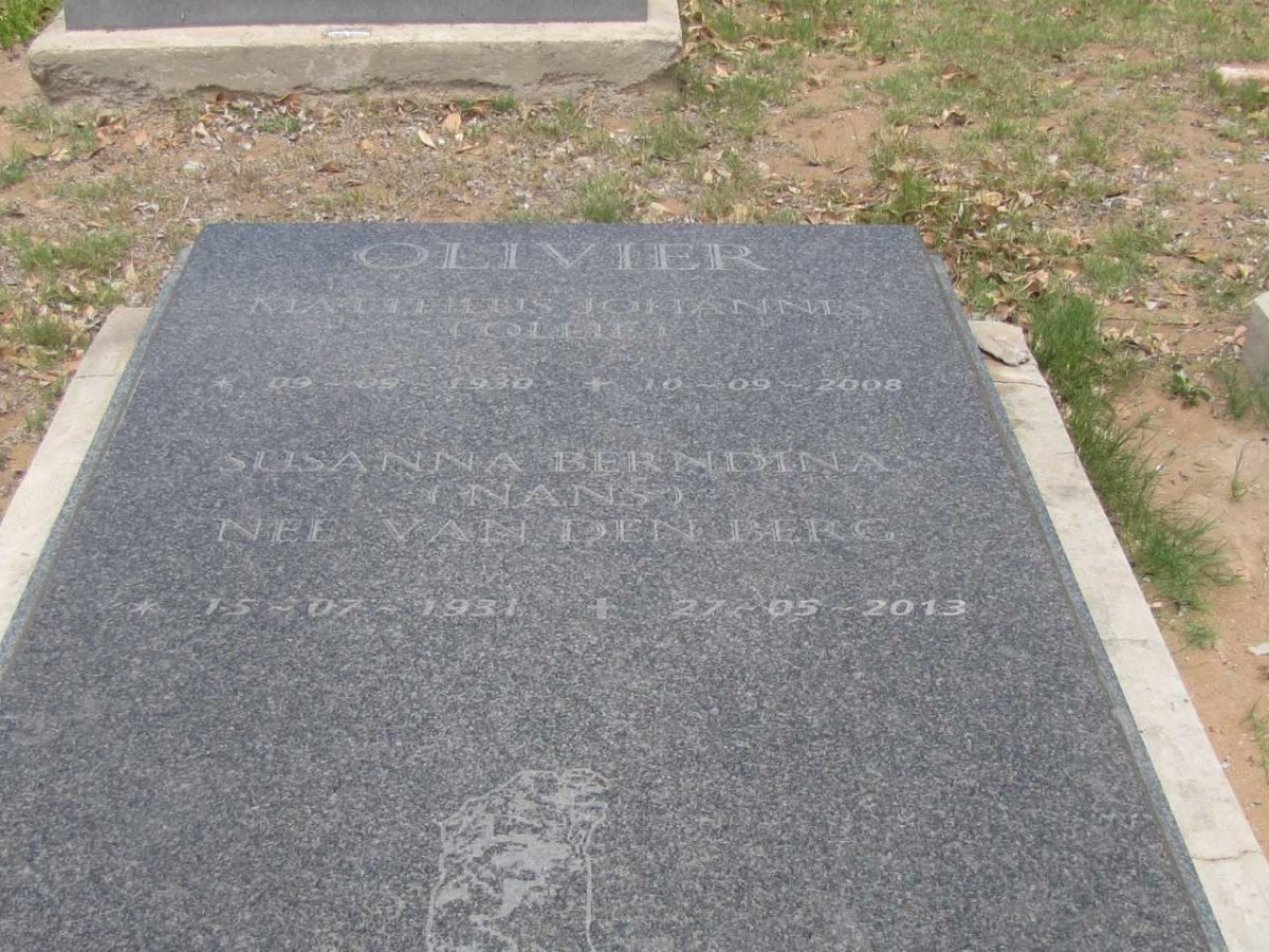 OLIVIER Mattheus Johannes 1930-2008 &amp; Susanna Berndina VAN DEN BERG 1931-2013