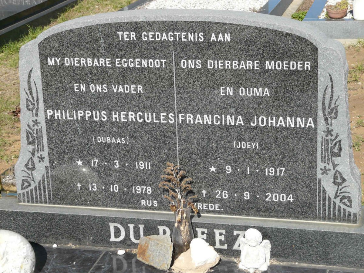 PREEZ Philippus Hercules, du 1911-1978 &amp; Francina Johanna 1917-2004