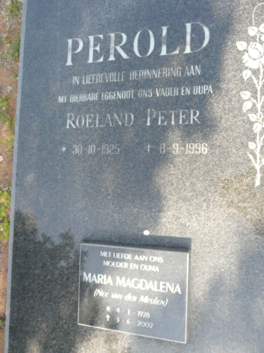 PEROLD Roeland Peter 1925-1996 &amp; Maria Magdalena neé VAN DER MEULEN 1928-2002