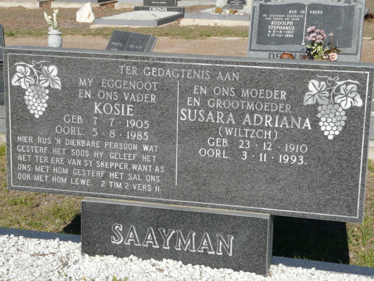 SAAYMAN Kosie 1905-1985 &amp; Susara Adriana WILTZCH 1910-1993