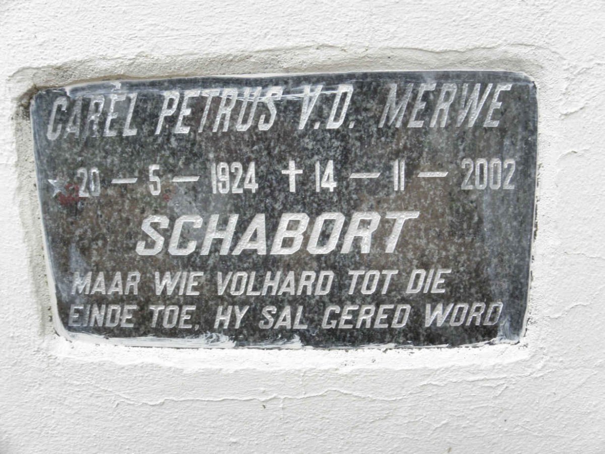 SCHABORT Carel Petrus van der Merwe 1924-2002