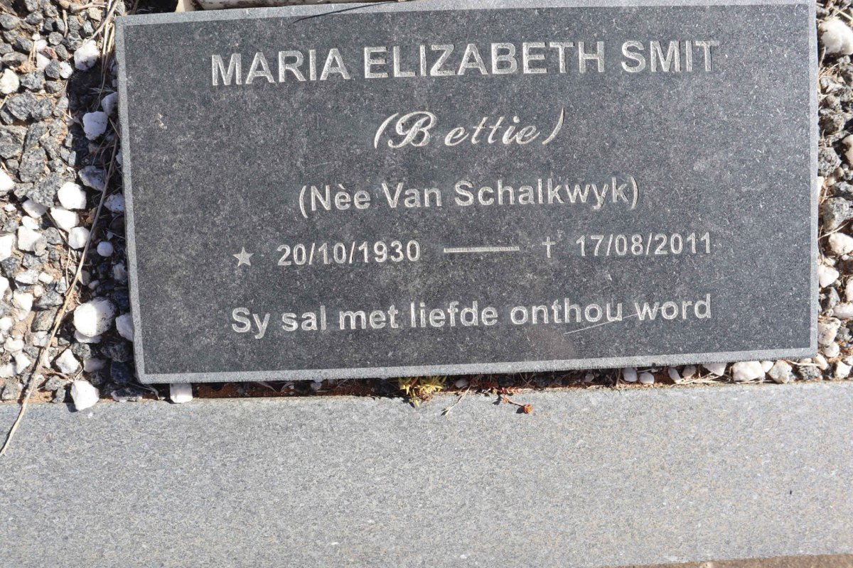 SMIT Maria Elizabeth nee VAN SCHALKWYK 1930-2011