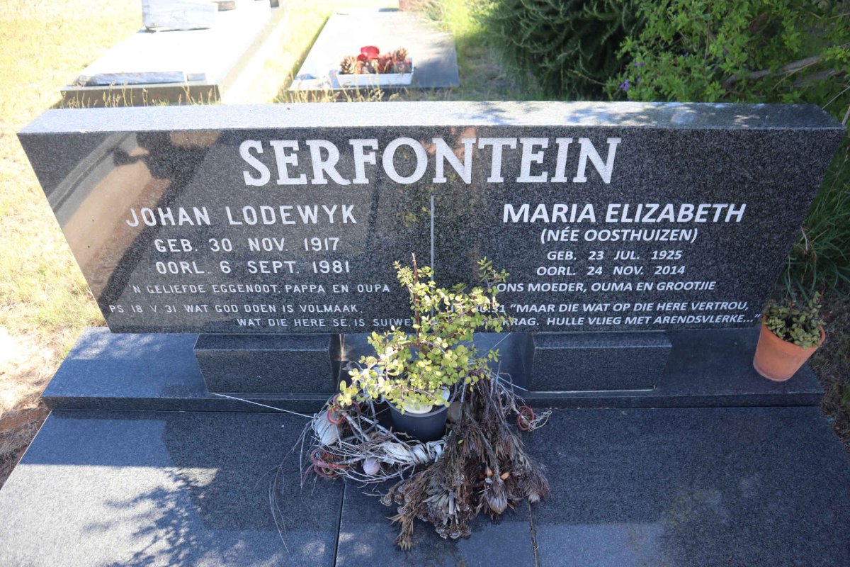 SERFONTEIN Johan Lodewyk 1917-1981 & Maria Elizabeth OOSTHUIZEN 1925-2014