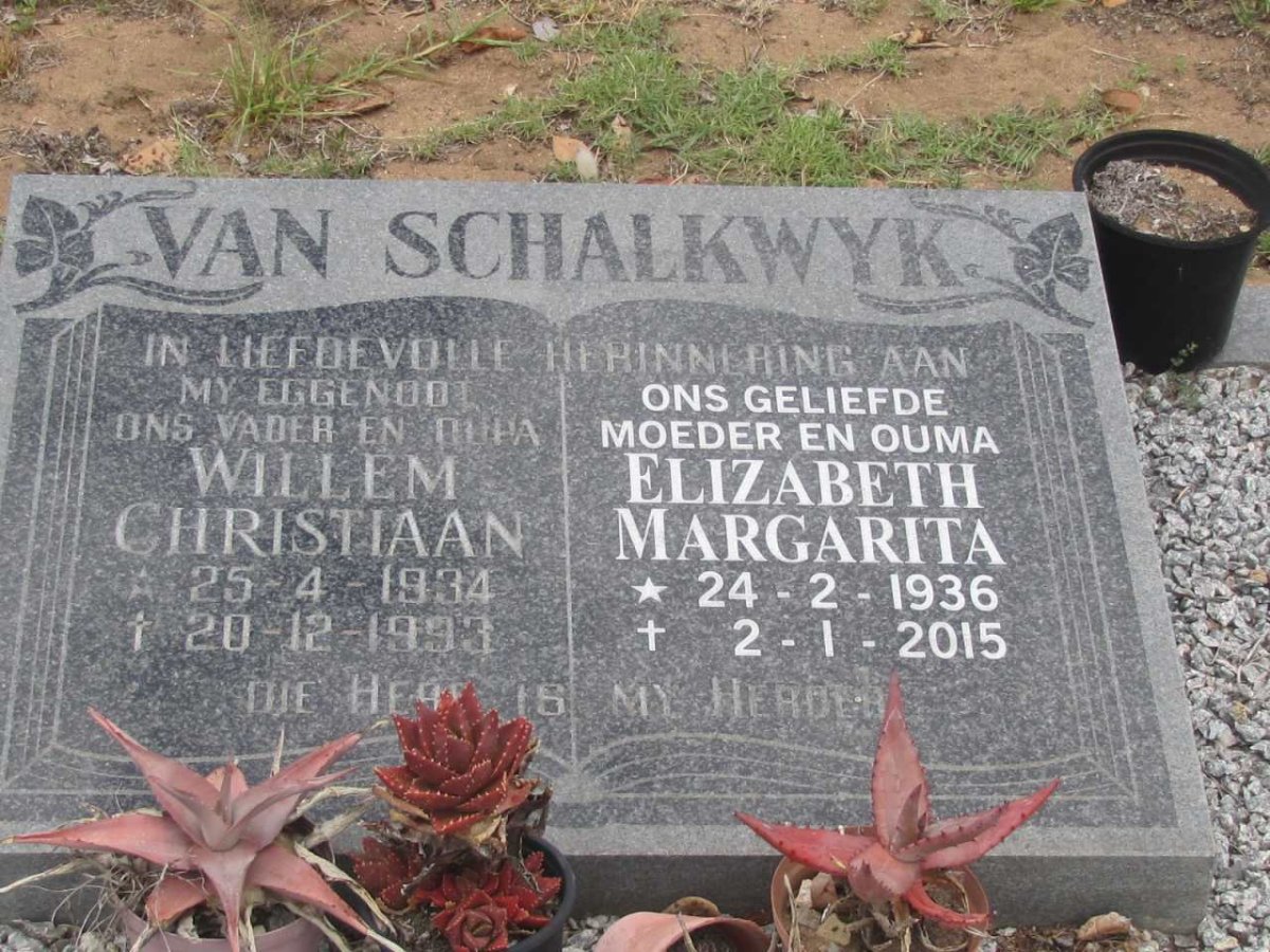 SCHALKWYK Willem Christiaan, van 1934-1993 &amp; Elizabeth Margarita 1936-2015