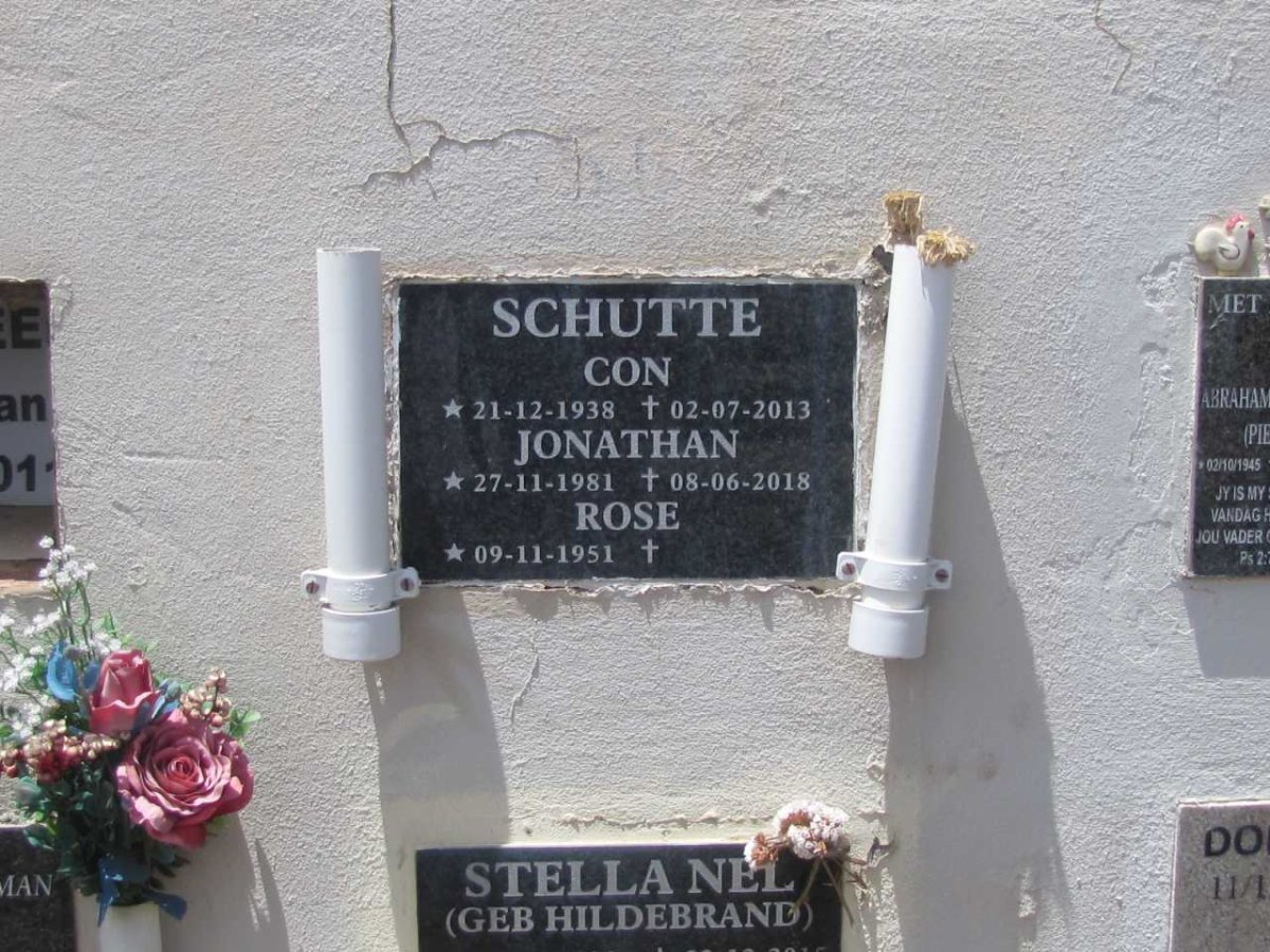 SCHUTTE Con 1938-2013 :: SCHUTTE Jonathan 1981-2018 :: SCHUTTE Rose 1951-