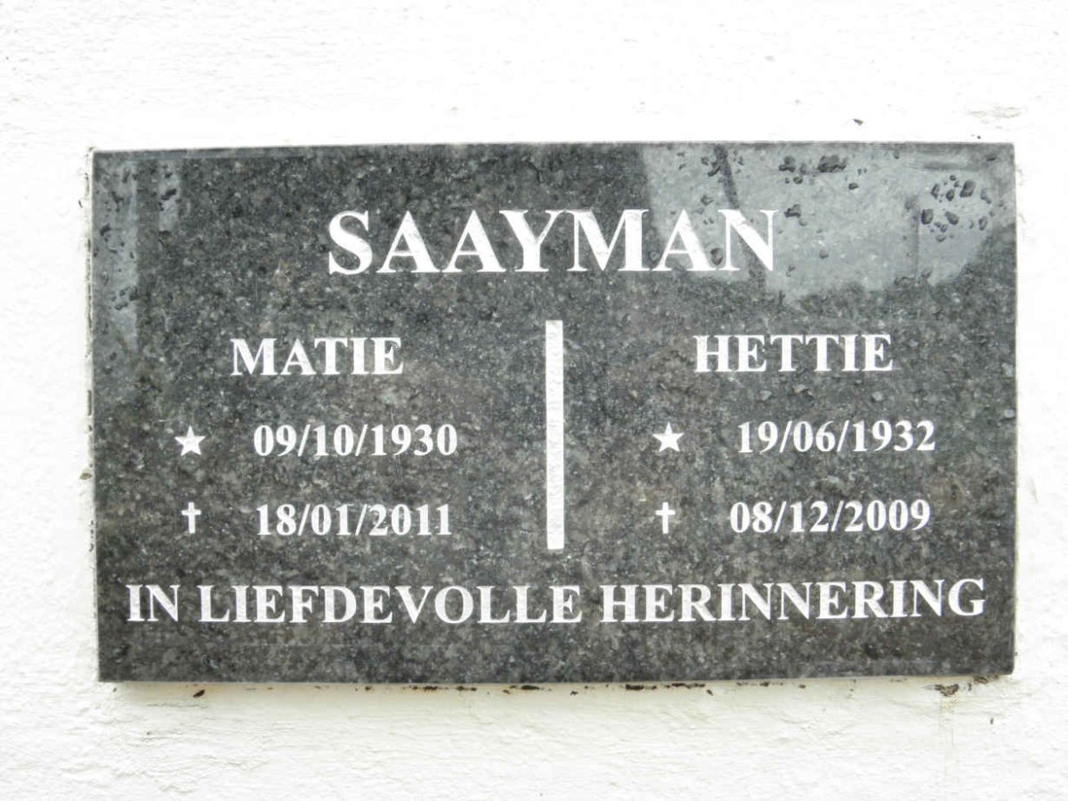 SAAYMAN Matie 1930-2011 &amp; Hettie 1932-2009