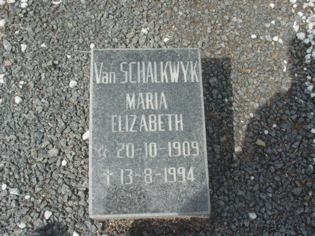 SCHALKWYK Maria Elizabeth, van 1909-1994