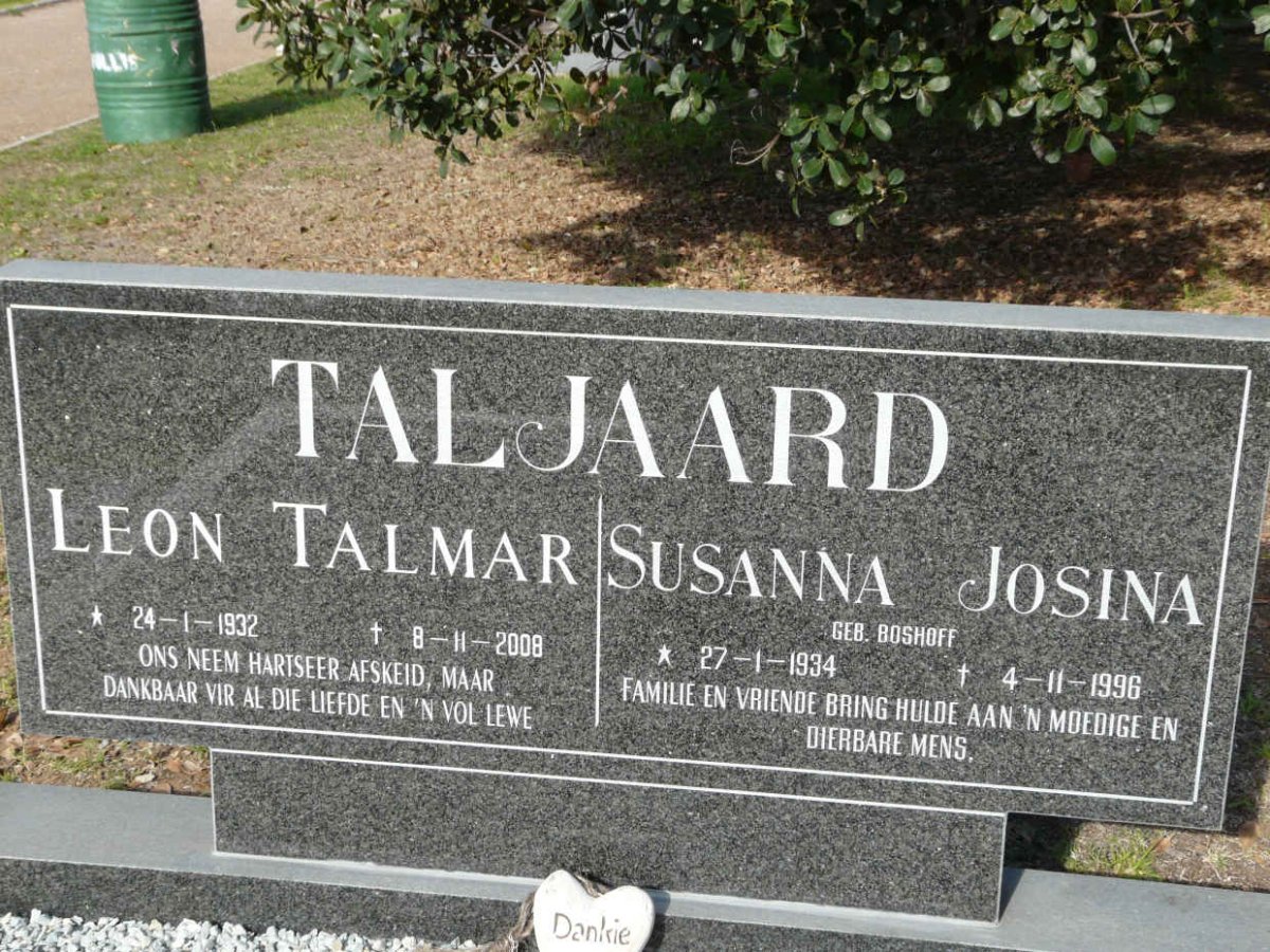 TALJAART Leon Talmar 1932-2008 &amp; Susanna Josina BOSHOFF 1934-1996