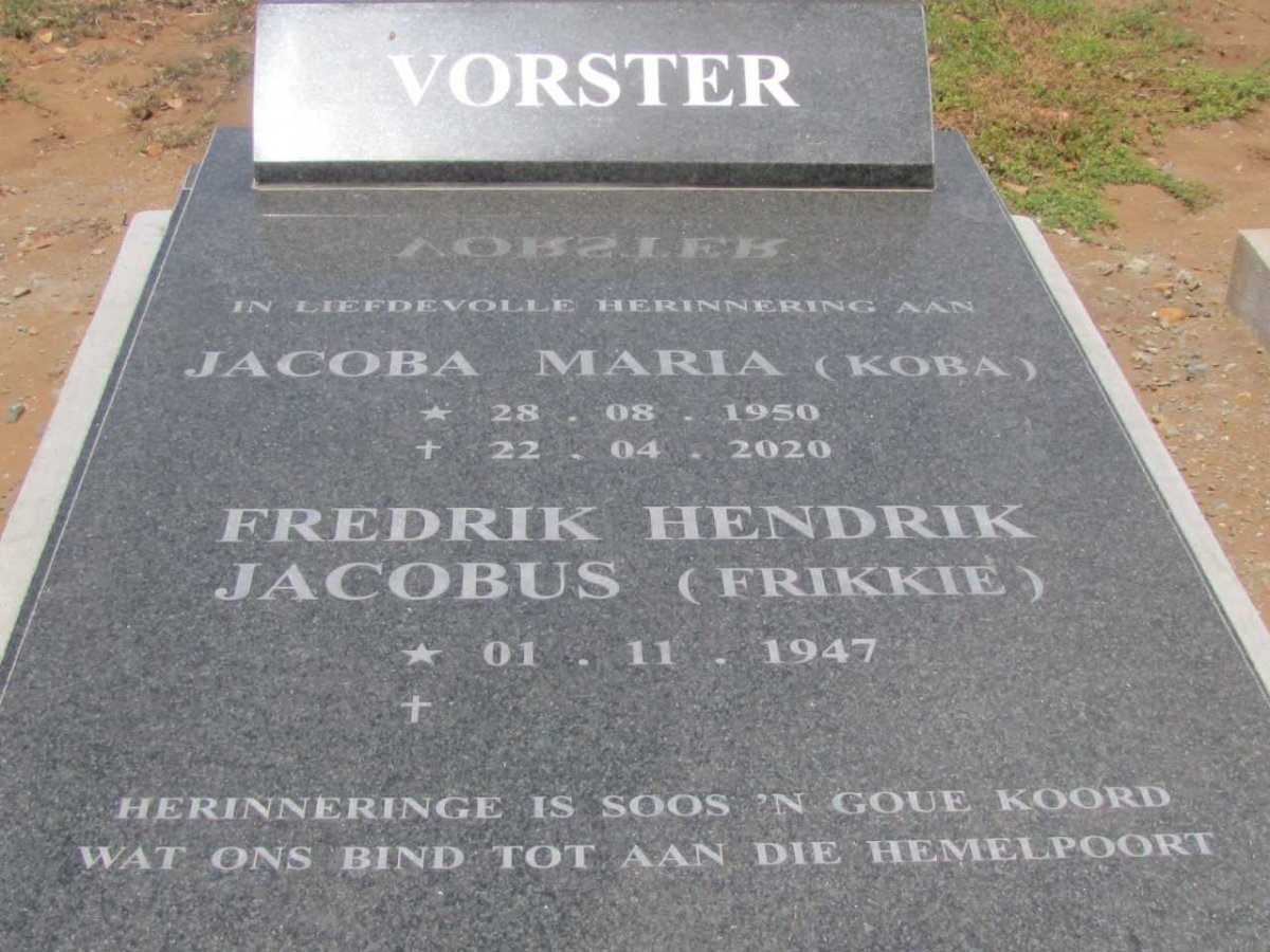 VORSTER Fredrik Hendrik Jacobus 1947- &amp; Jacoba Maria 1950-2020