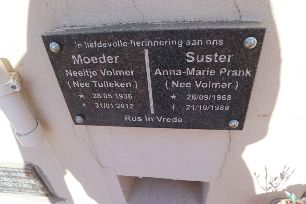VOLMER Neeltje nee TULLEKEN 1936-2010 :: PRANK Anna-Marie nee VOLMER 1968-1989