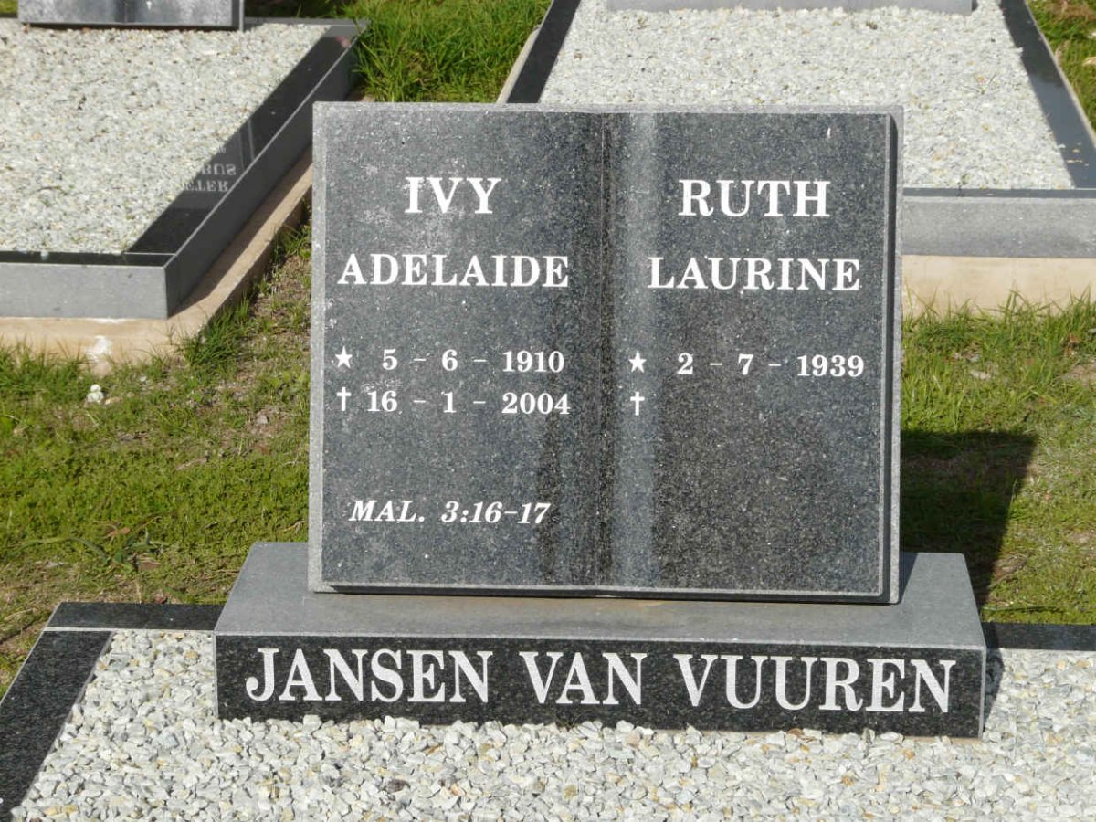 VUUREN Ivy Adelaid, Jansen van 1910-2004 :: JANSEN VAN VUUREN Ruth Laurine 1939-