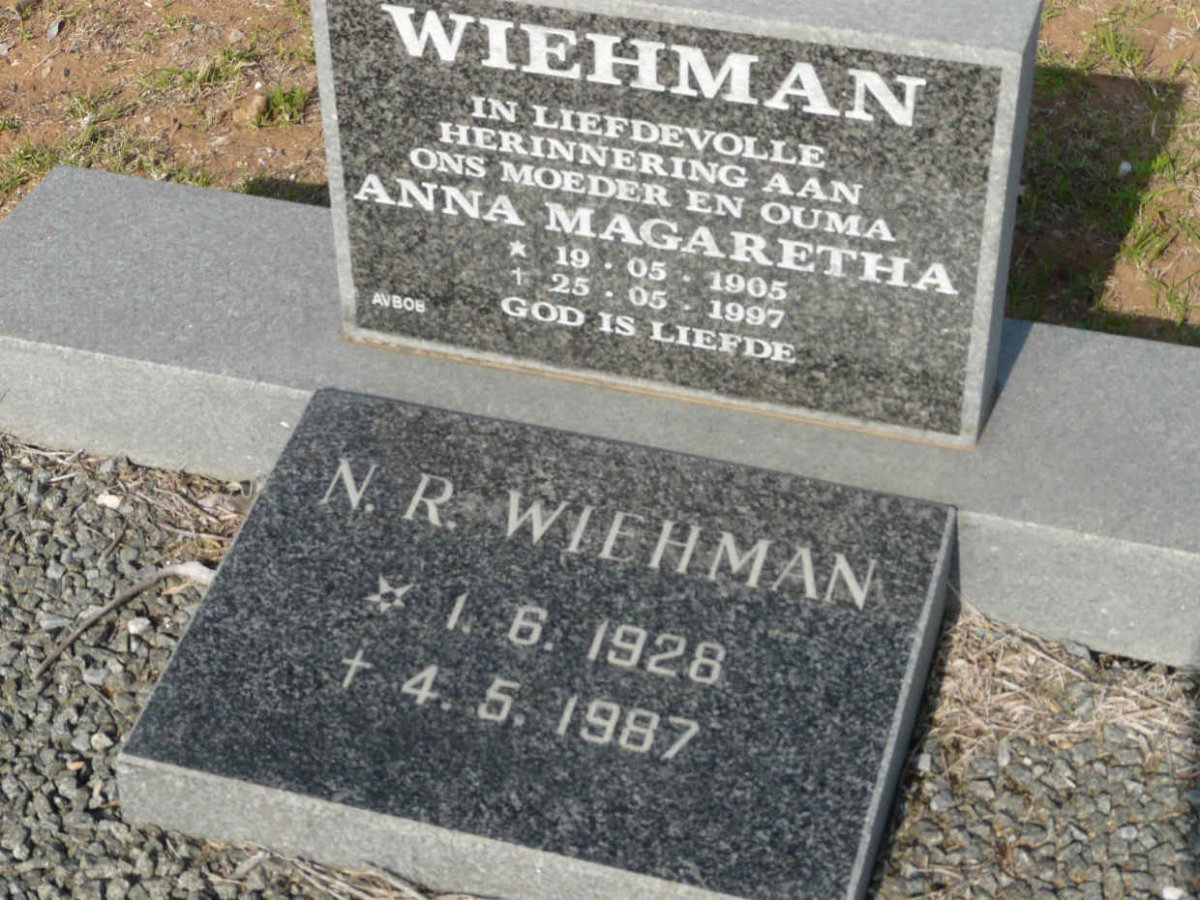 WIEHMAN Anna Magaretha 1905-1997 :: WIEHMAN  N.R. 1928-1987