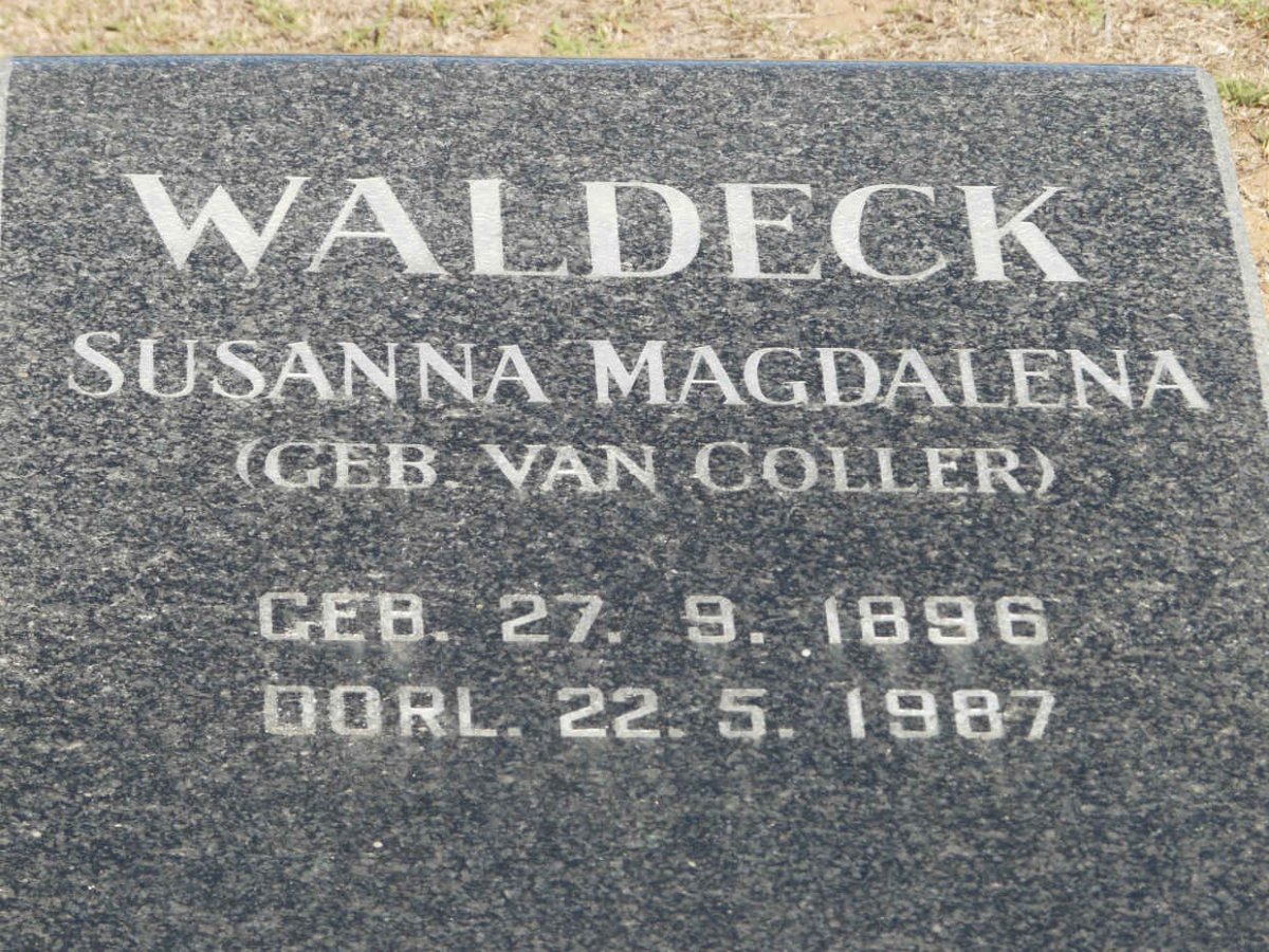 WALDECK Susanna Magdalena neé VAN COLLER 1896-1987
