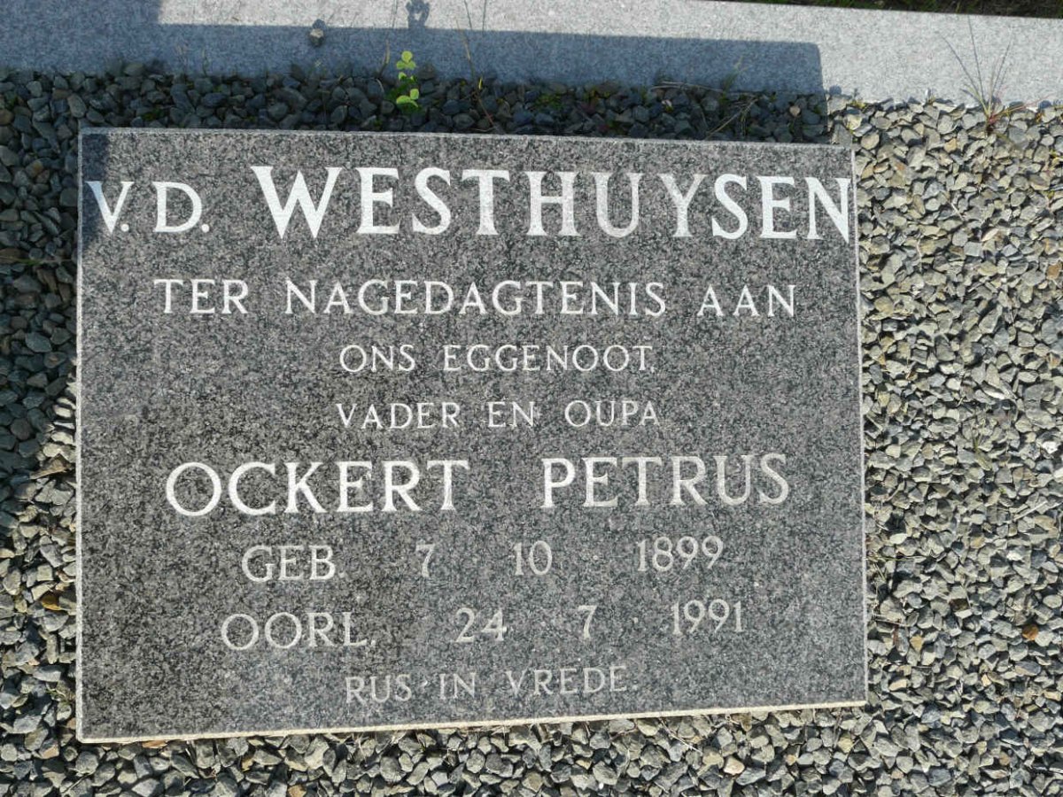 WESTHUYSEN Ockert Petrus, v.d. 1899-1991